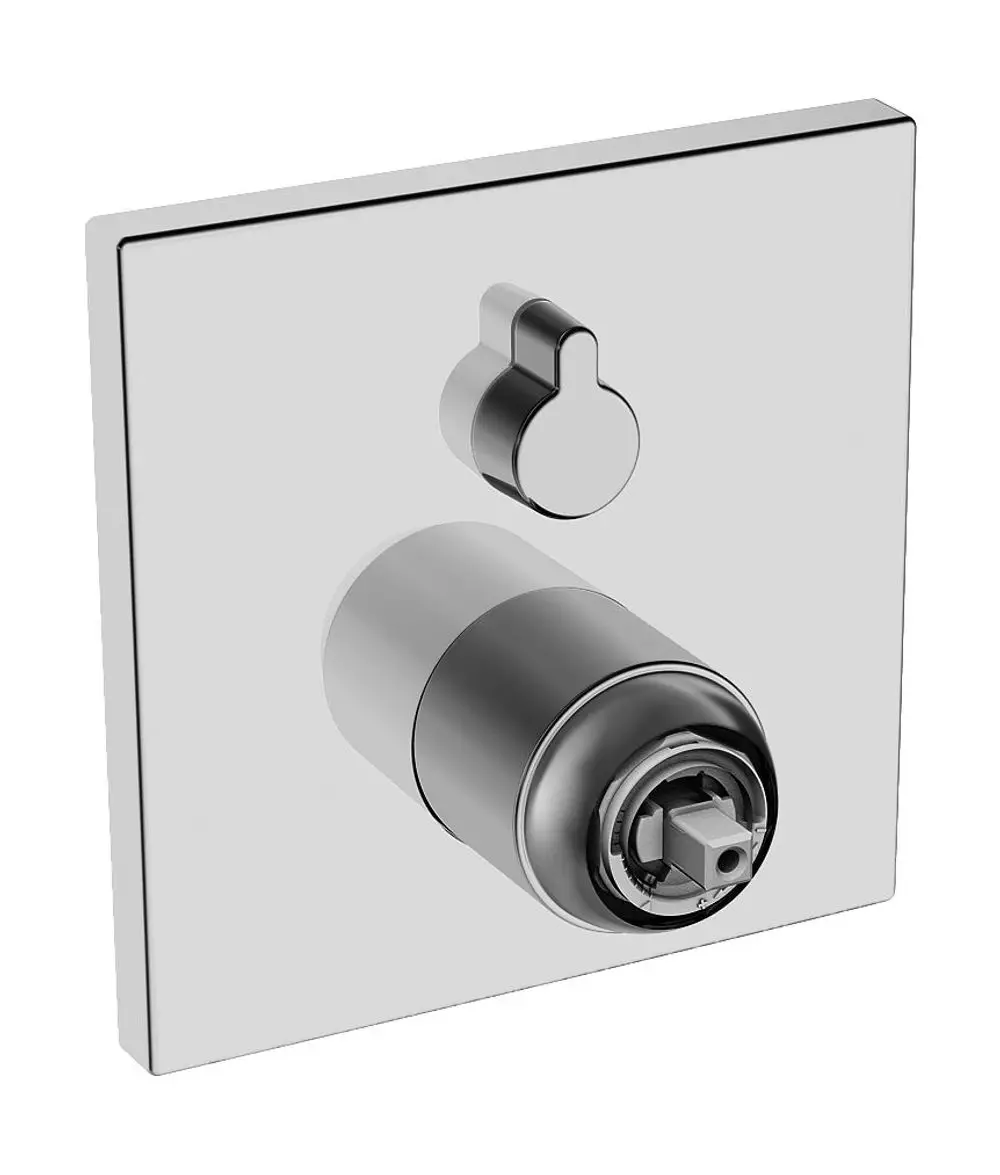 Wandmontage-Armatur mit runder Steuerung und rechteckiger Rosette in Chrom für Wanne oder Brause, geeignet für die Verwendung mit HANSAVAROX Produkten.